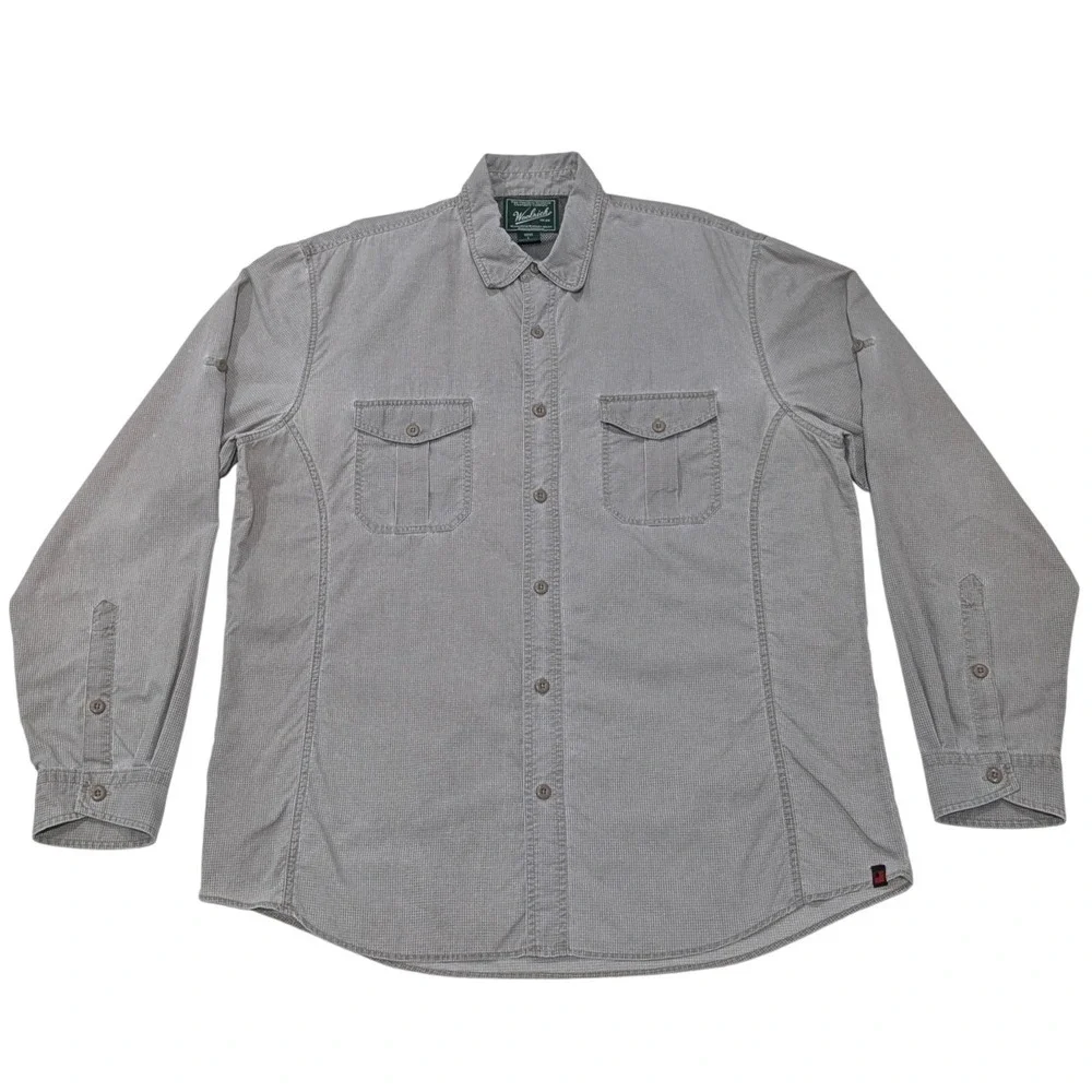 Woolrich Mens Roll-up Long Sleeve Button Up Gray Outdoor Top Large Back‎ Vent